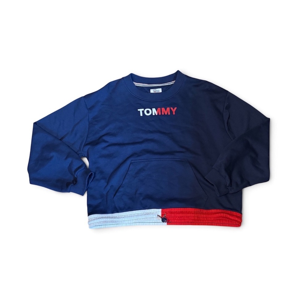 Tommy Hilfiger Denim Navy Blue Colorblock Logo Sweatshirt Large